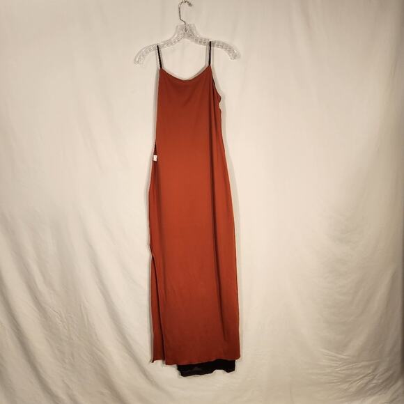 CHARLOTTE RUSSE Vtg Brown Orange Maxi Sheer Overlay Metallic Glitter Medium M - Picture 7 of 12